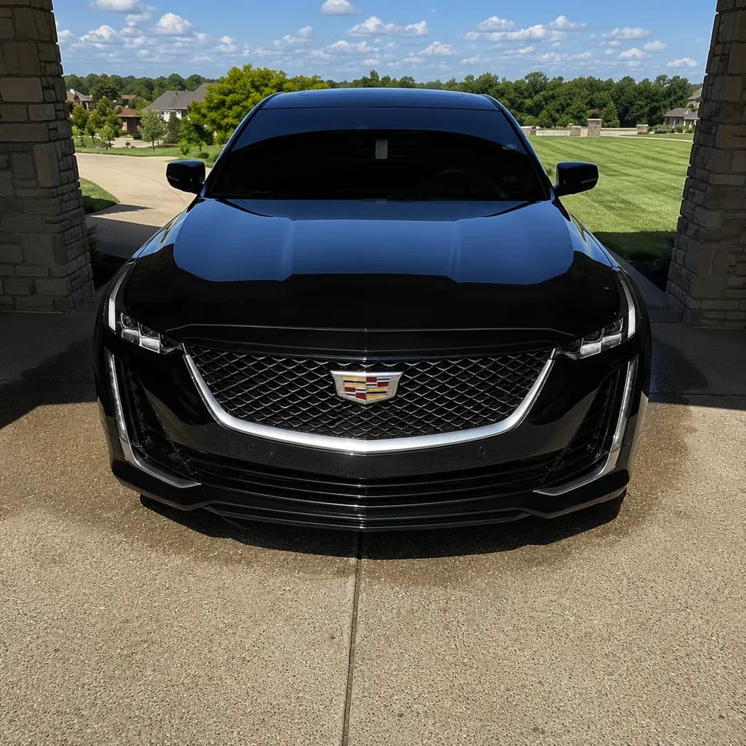 Blacked-out Cadillac CT5 with a mirror finish