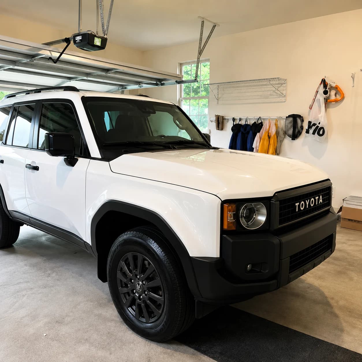 White Toyota Land Cruiser detailed and gleaming in the garage